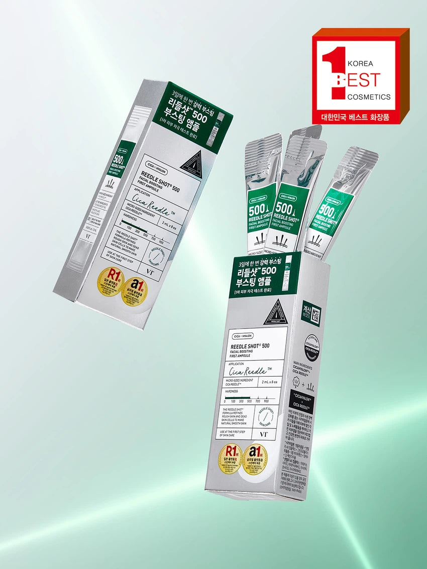 VT COSMETICS CICA Reedle Shot Facial Boosting First Ampoule 500, 16ml (2ml x 8)