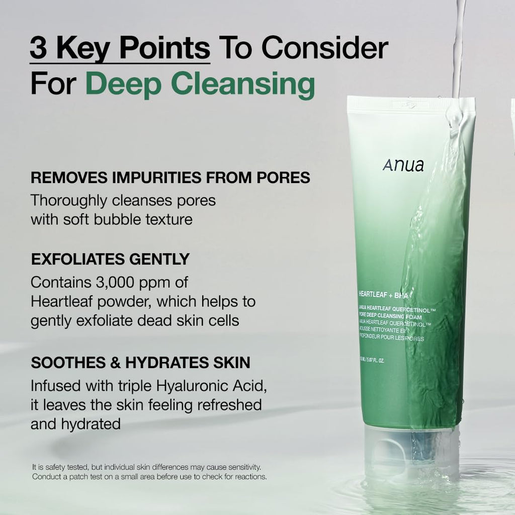 Anua Heartleaf Quercetinol Pore Deep Cleansing Foam 5.07 fl.oz.150ml / Korean Skincare