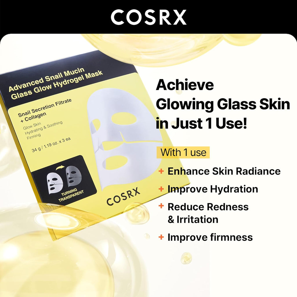 COSRX Advanced Snail Mucin Glass Glow Hydrogel Face Masks Skincare 3EA / Korean Skin Care
