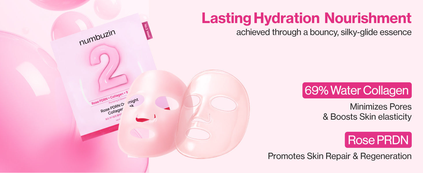 numbuzin No.2 Rose PDRN Overnight Collagen Mask 37g × 5 Sheets | Korean Glass Skin