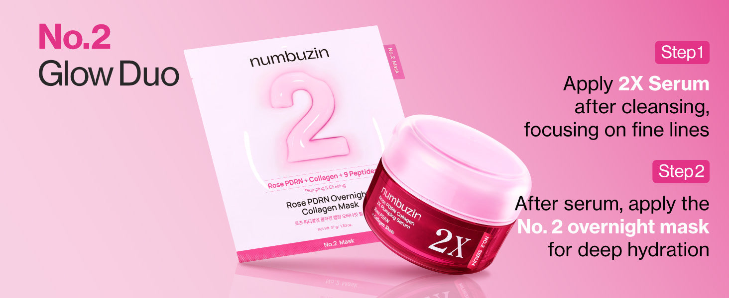 numbuzin No.2 Rose PDRN Overnight Collagen Mask 37g × 5 Sheets | Korean Glass Skin