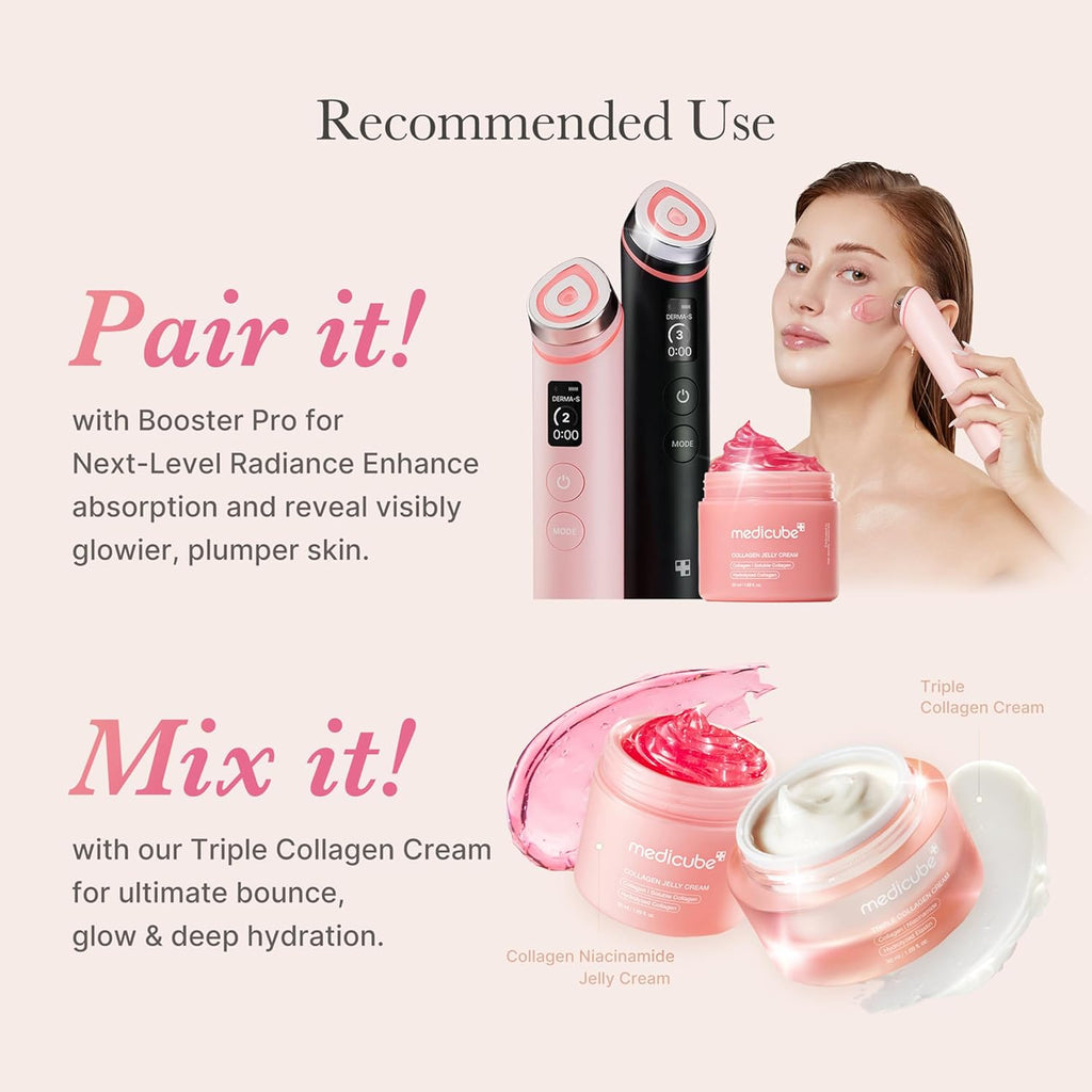 Medicube Booster Pro | 6-in-1 Real Glass Glow Beauty Massager  + Collagen Jelly Cream  | Korean Skin Care