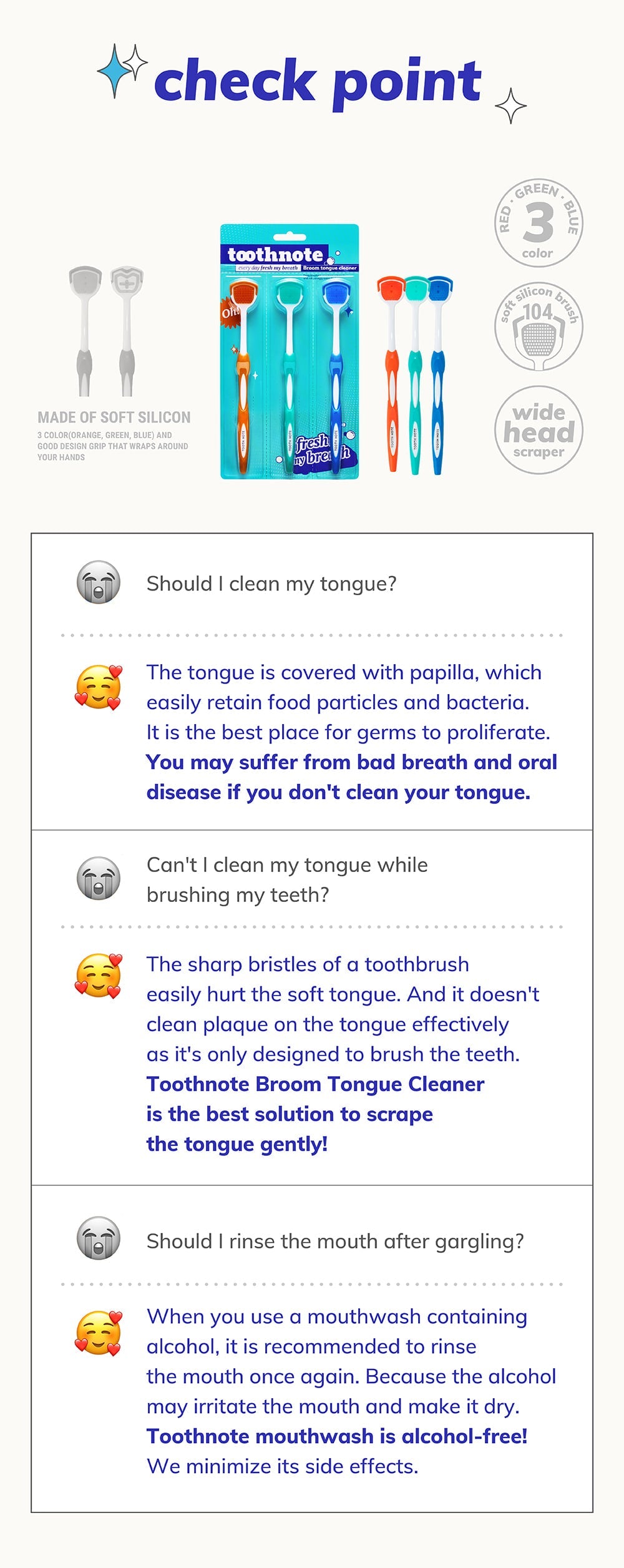 tooth note 3 Types of Tongue Cleaner 2 Package, Korea Oral Care