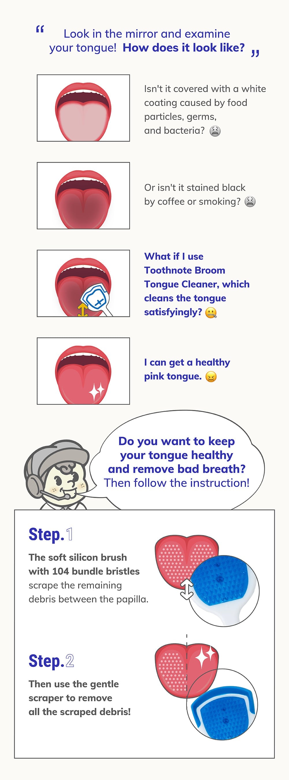 tooth note 3 Types of Tongue Cleaner 2 Package, Korea Oral Care