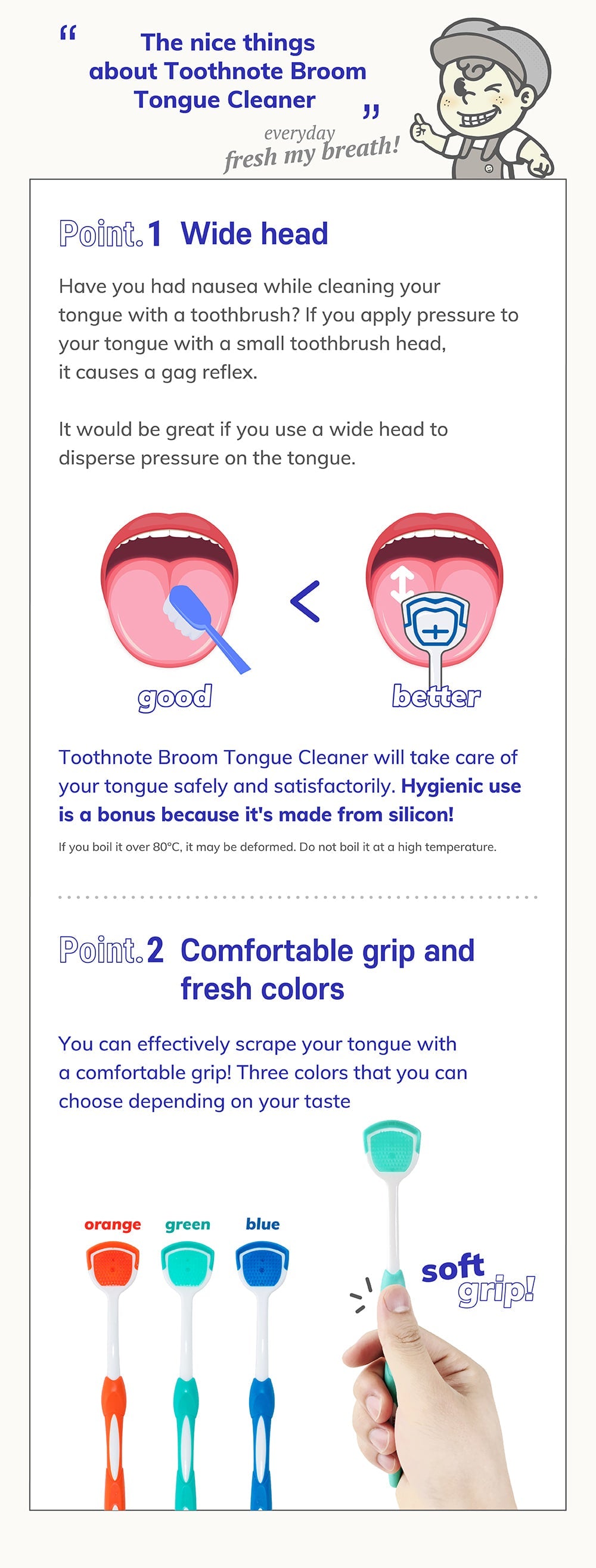 tooth note 3 Types of Tongue Cleaner 2 Package, Korea Oral Care