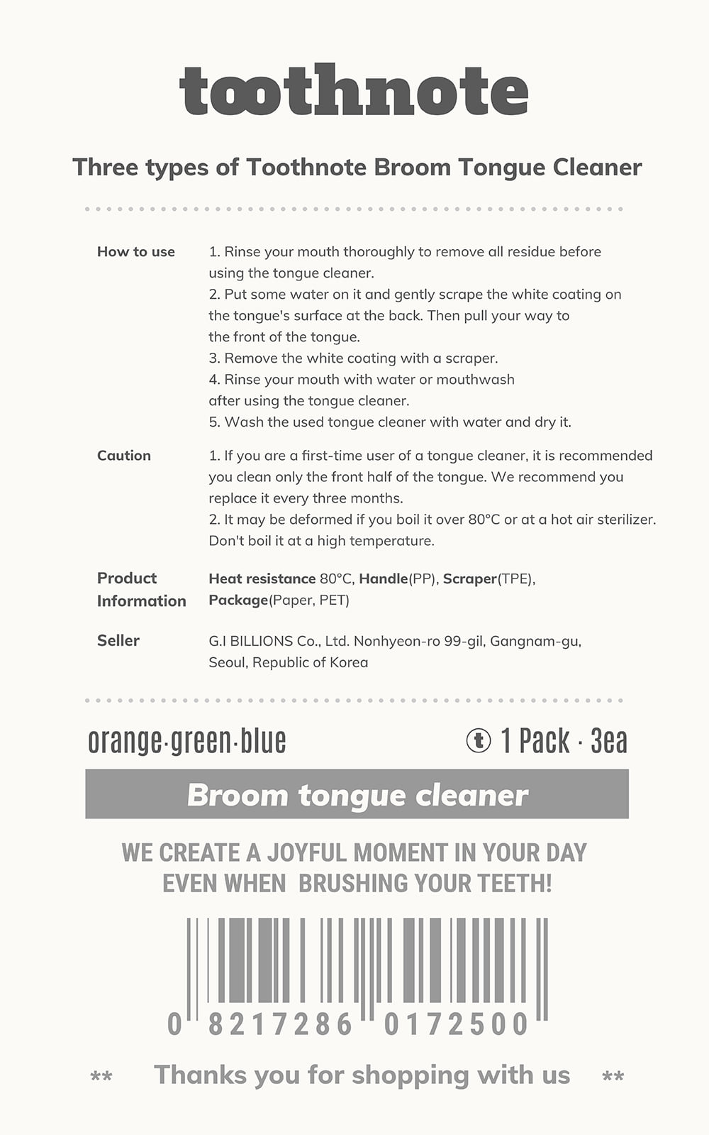 tooth note 3 Types of Tongue Cleaner 2 Package, Korea Oral Care